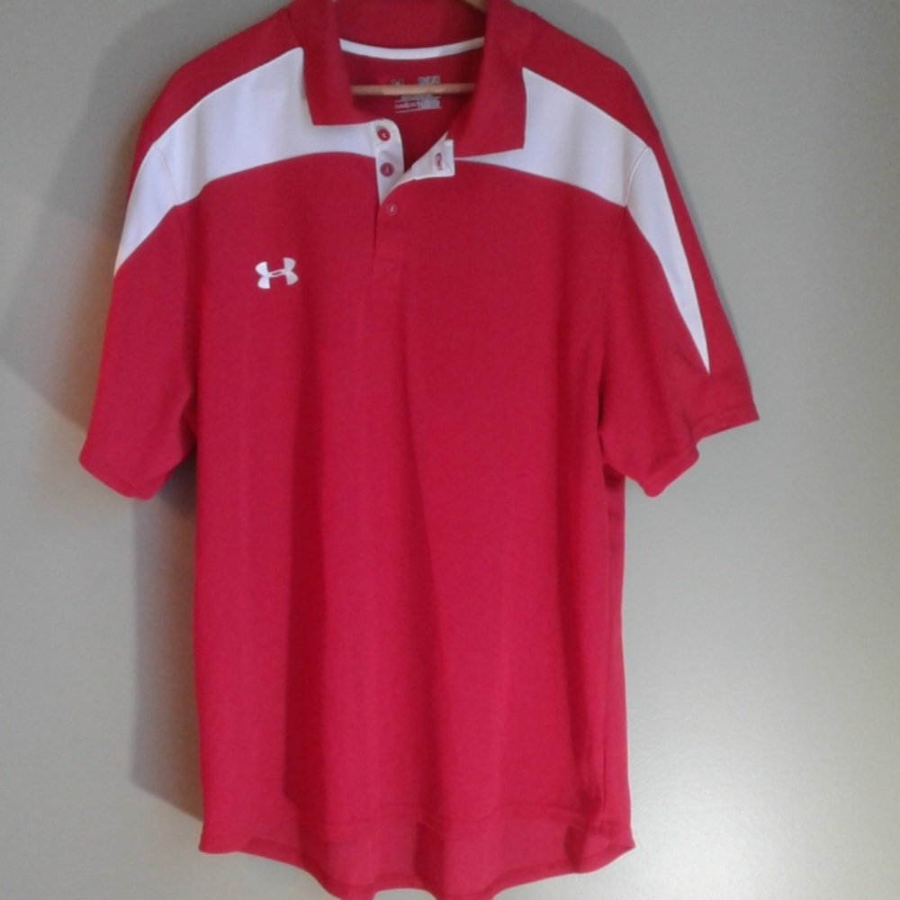 Under Armour red & white men's short sleeve shirt